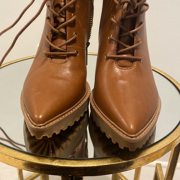 MK Cognac Zipper Up Lace MK Logo Leather Bootie 6.5M - Picture 9 of 9